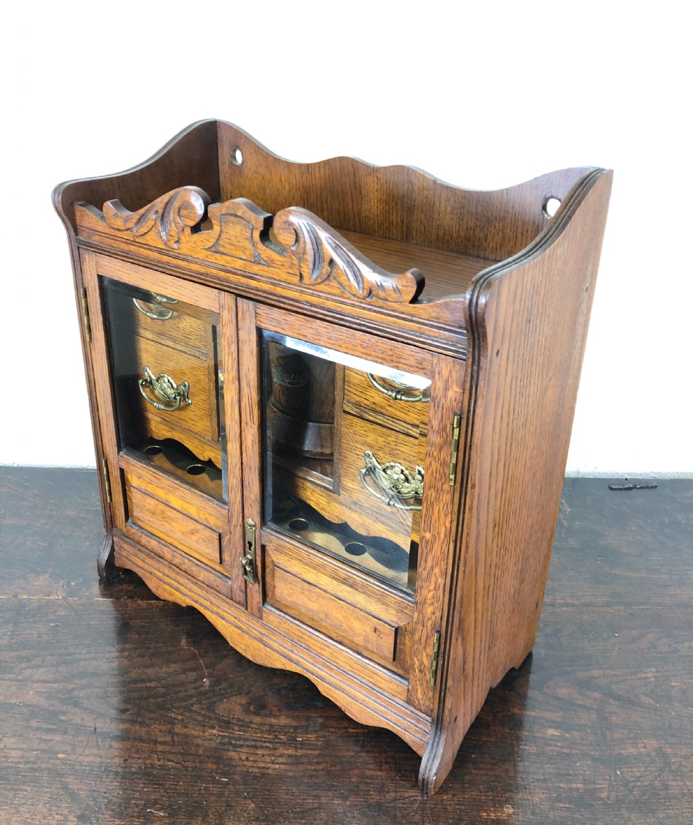 Antique Edwardian Oak Smoker’s Cabinet View VII