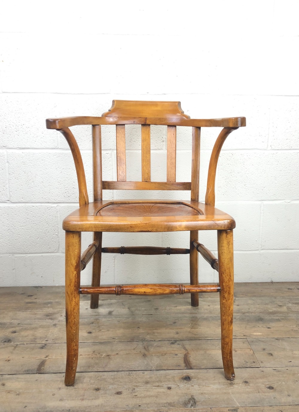 Early 20th Century Beech Smoker’s Armchair with Pokerwork Seat View II