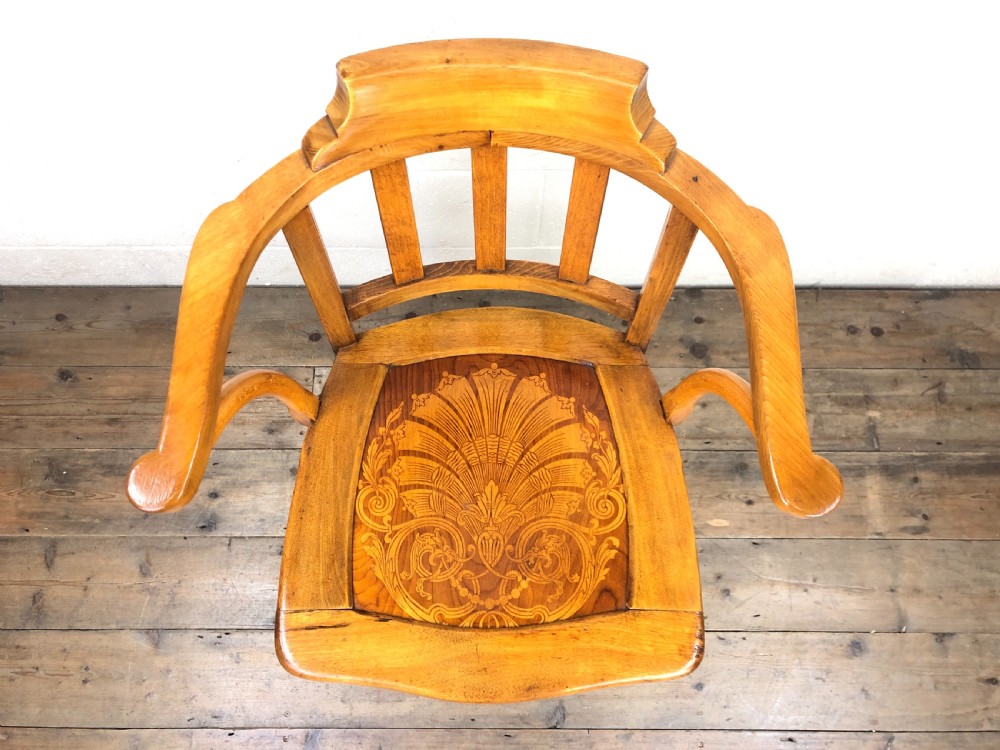 Early 20th Century Beech Smoker’s Armchair with Pokerwork Seat View III