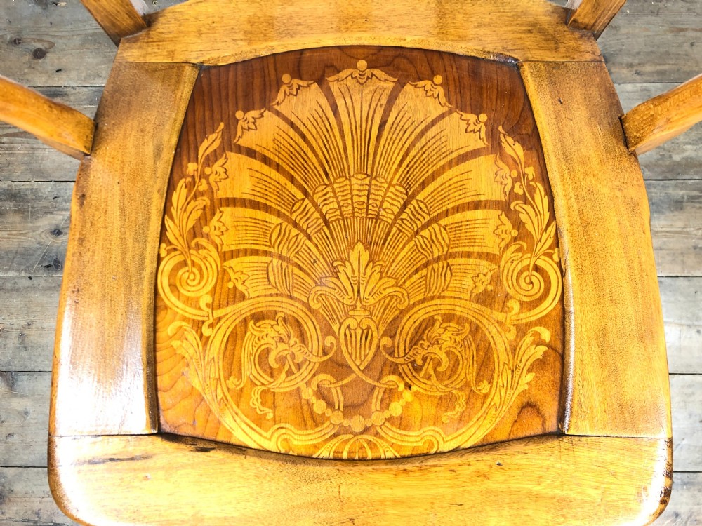 Early 20th Century Beech Smoker’s Armchair with Pokerwork Seat View IV