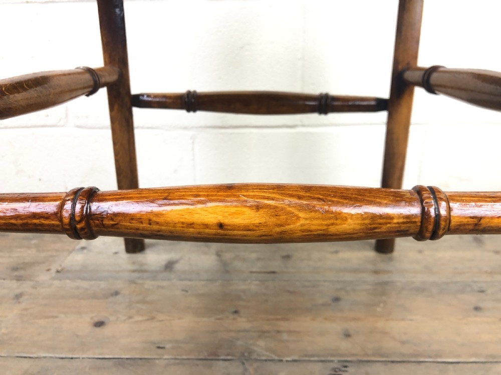 Early 20th Century Beech Smoker’s Armchair with Pokerwork Seat View VI