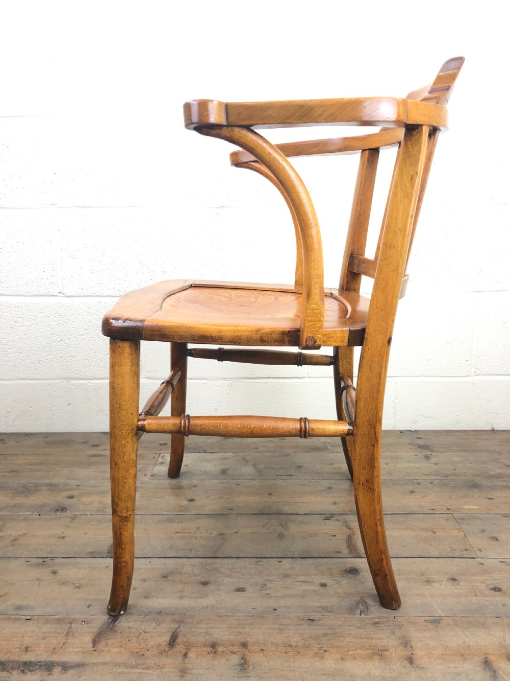 Early 20th Century Beech Smoker’s Armchair with Pokerwork Seat View VIII