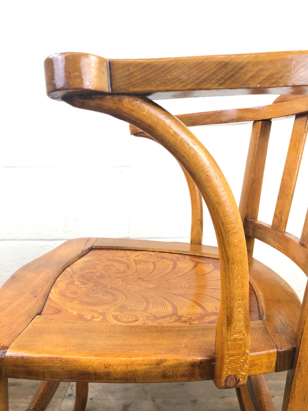 Early 20th Century Beech Smoker’s Armchair with Pokerwork Seat View IX