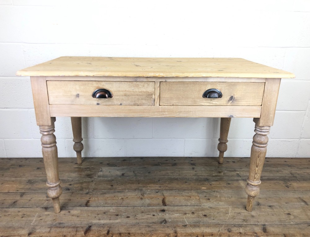 Antique Pine Two Drawer Farmhouse Kitchen Table View II