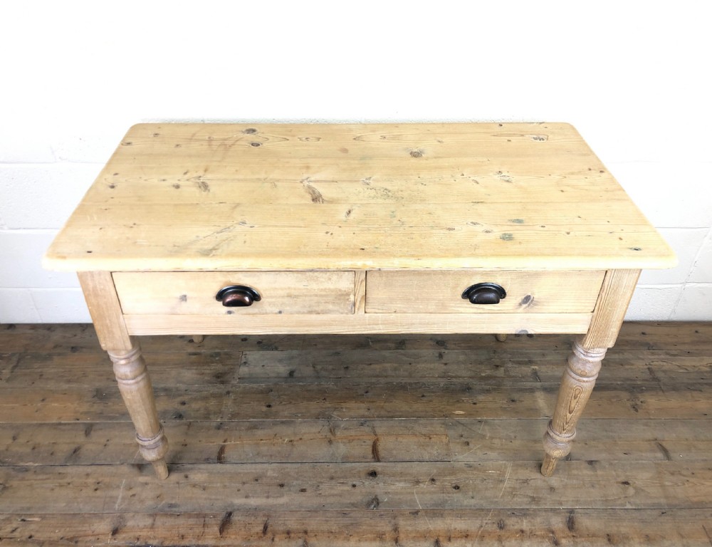 Antique Pine Two Drawer Farmhouse Kitchen Table View III
