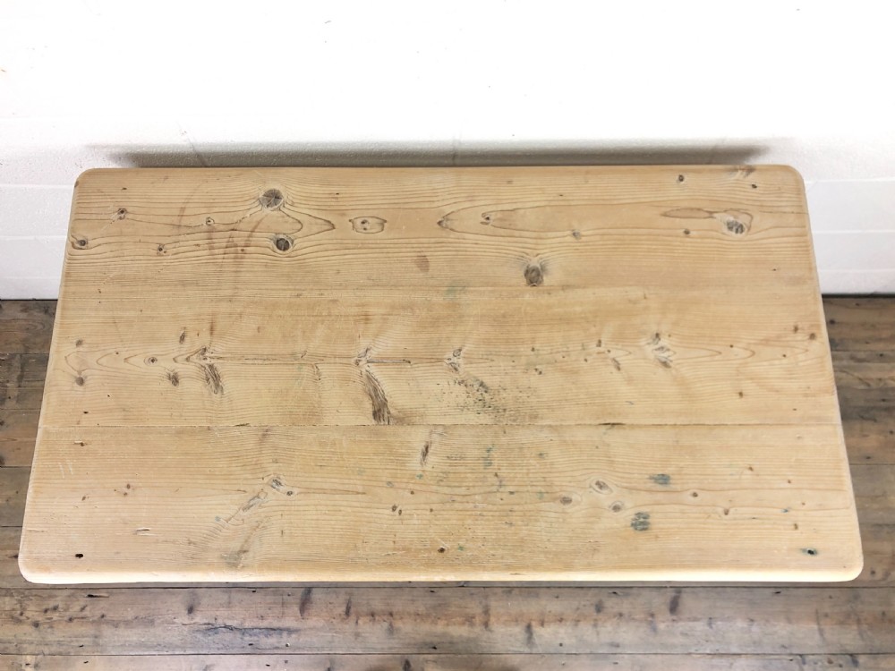 Antique Pine Two Drawer Farmhouse Kitchen Table View IV