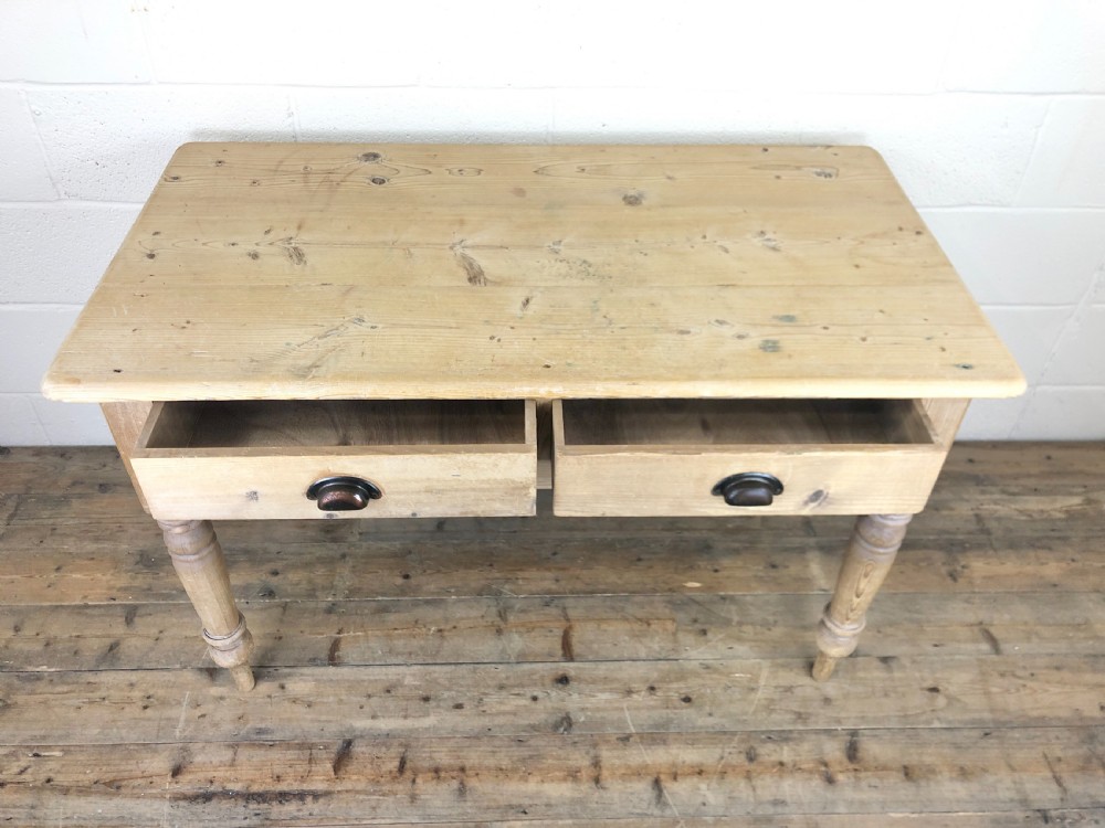 Antique Pine Two Drawer Farmhouse Kitchen Table View V