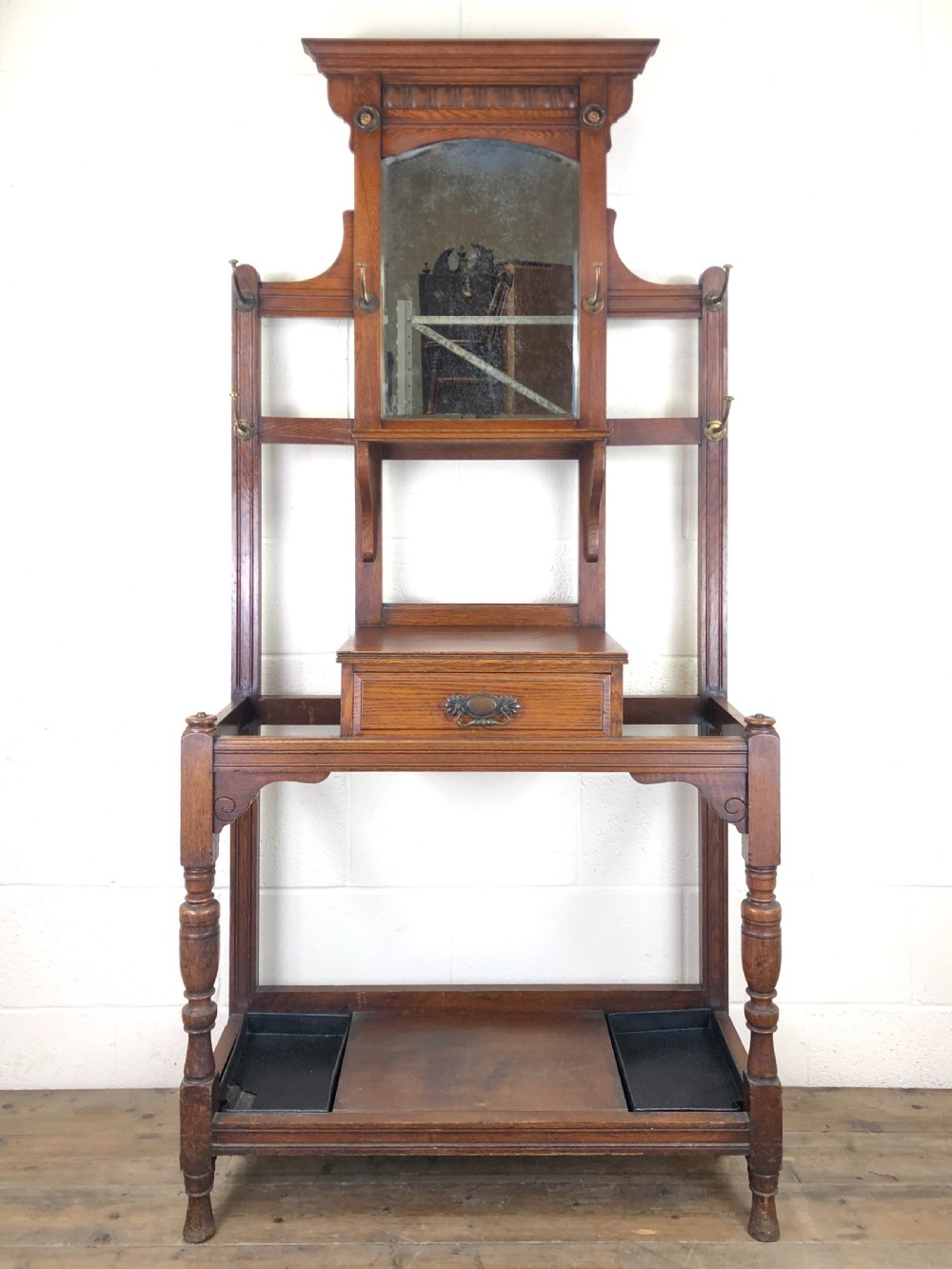 Antique Oak Hall Stand with Mirror 