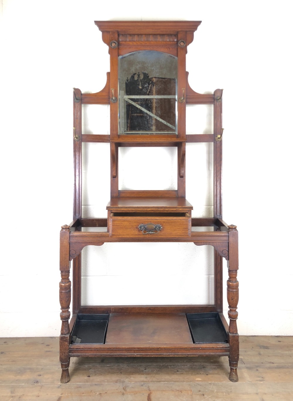 Antique Oak Hall Stand with Mirror  View II
