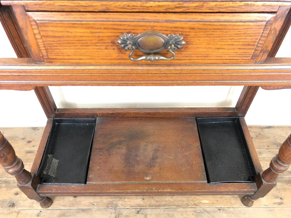 Antique Oak Hall Stand with Mirror  View XII