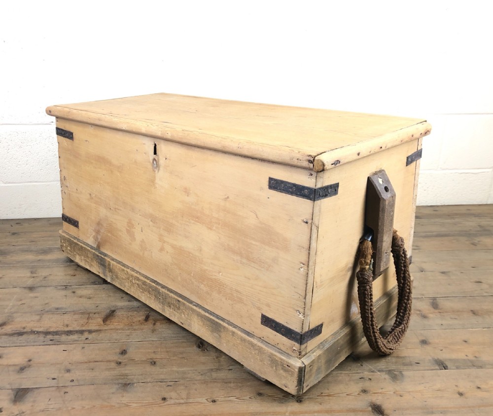 19th Century Antique Pine Sea Trunk or Sea Chest View XI