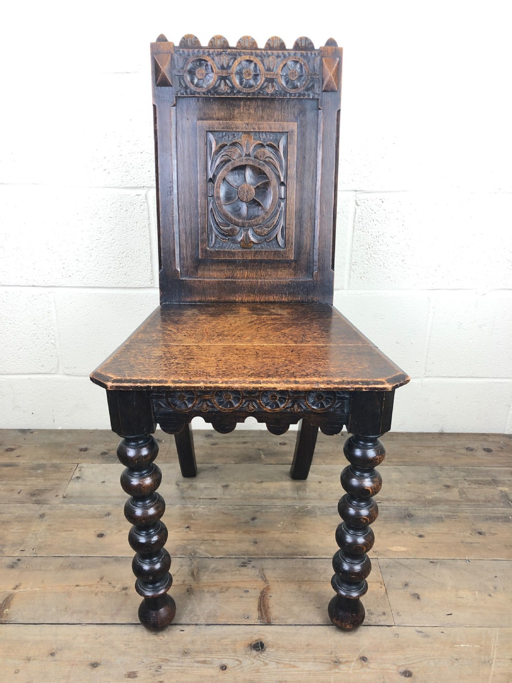 19th Century Carved Oak Hall Chair 