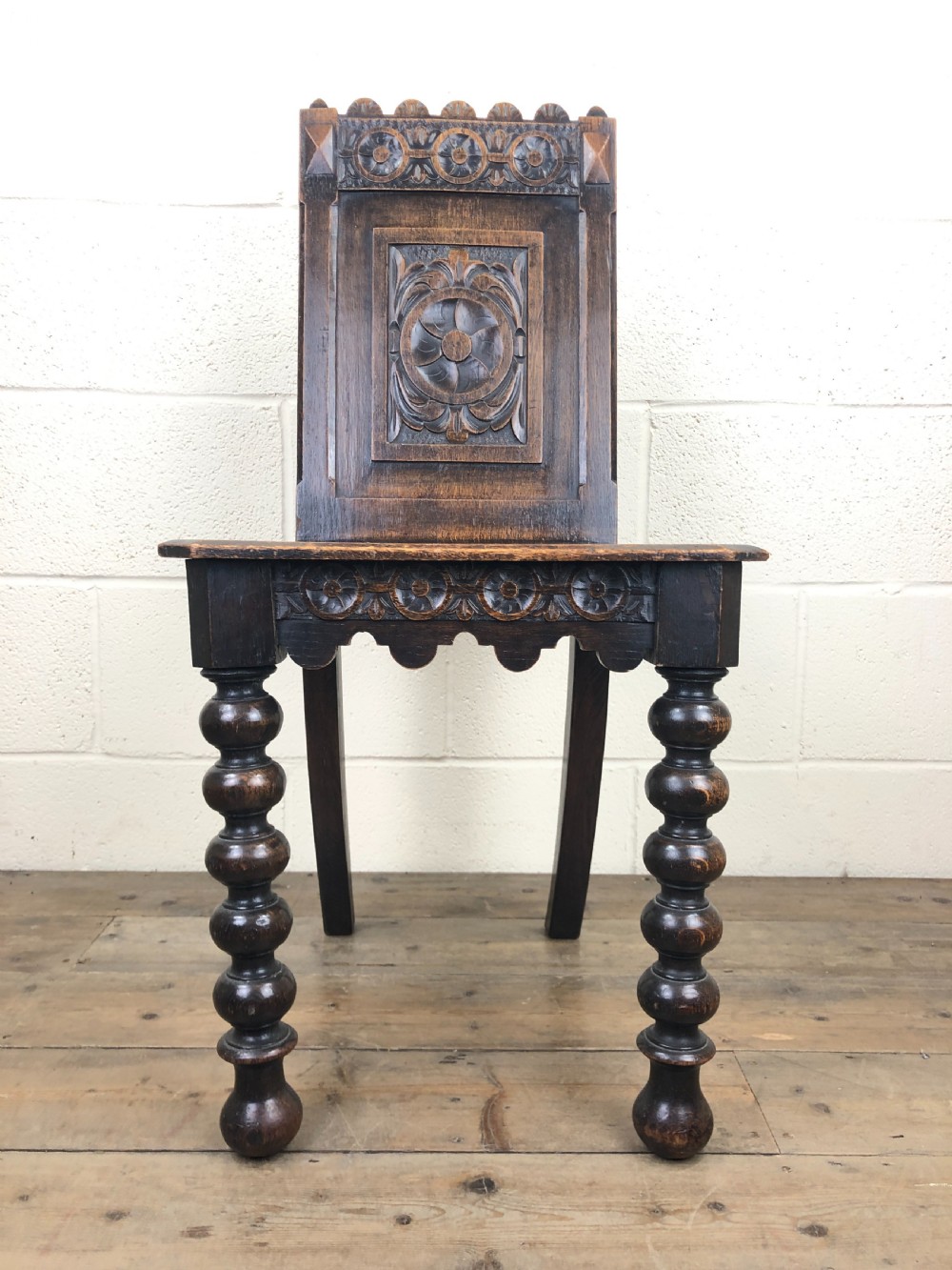 19th Century Carved Oak Hall Chair  View II