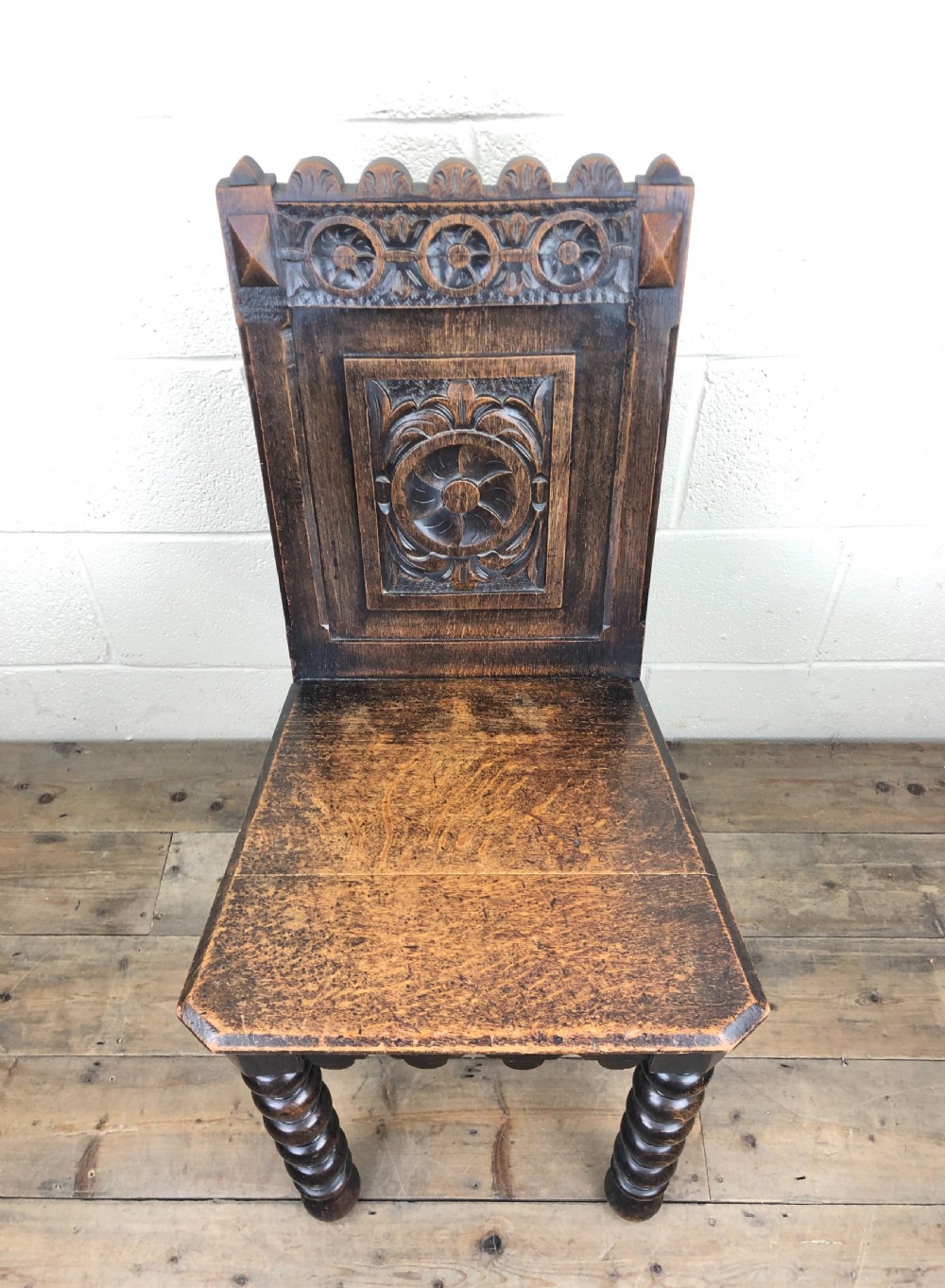 19th Century Carved Oak Hall Chair  View III