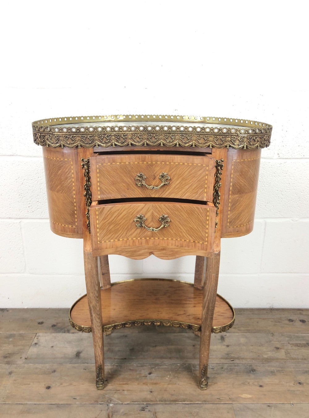 Antique French Kingwood Kidney Shaped Bedside Cabinet View IV