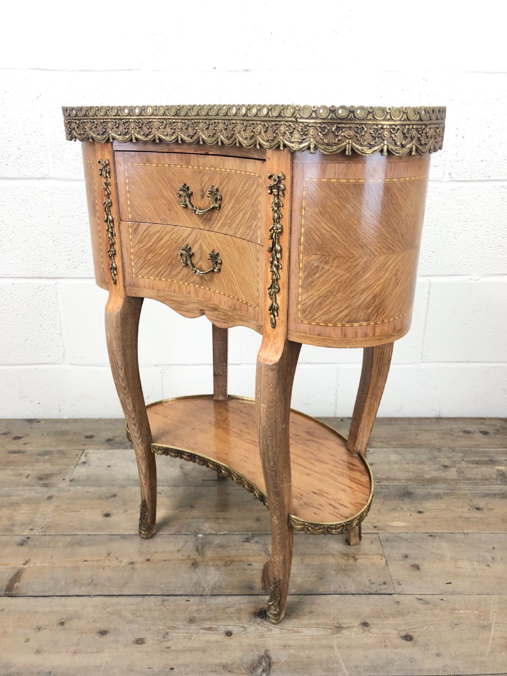 Antique French Kingwood Kidney Shaped Bedside Cabinet View XI