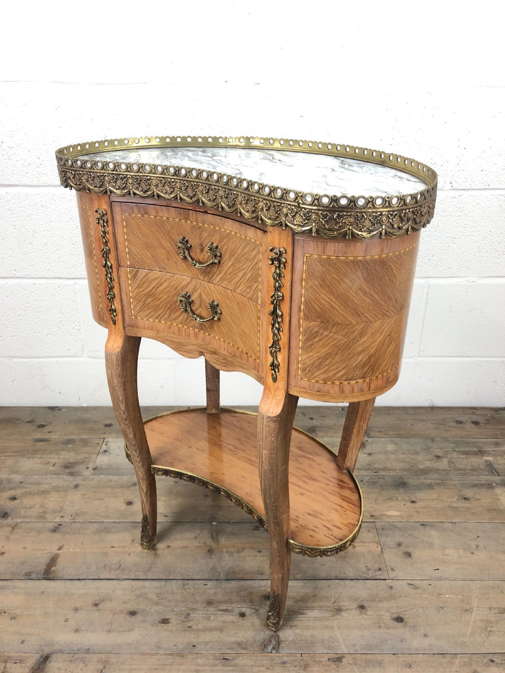 Antique French Kingwood Kidney Shaped Bedside Cabinet View XII