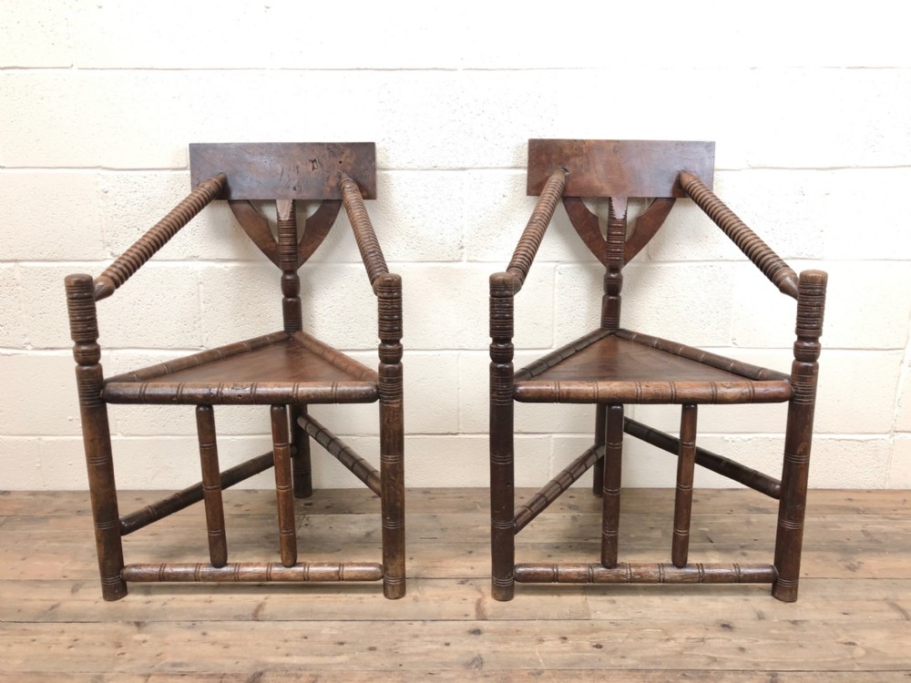 Antique Pair of Unusual 19th Century Victorian Turner’s Chairs, Corner Chairs or Armchairs