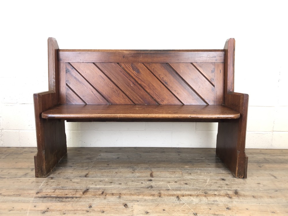 Antique Pitch Pine Church Pew with Enamel Number Thirty-Seven