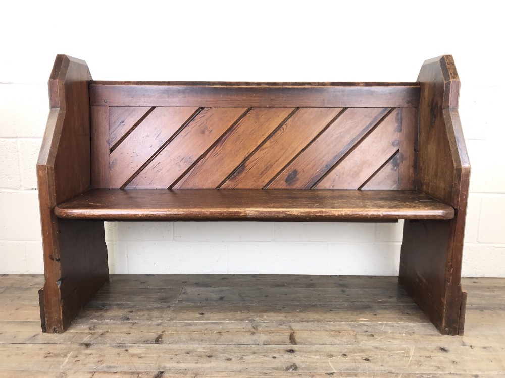 Antique Pitch Pine Church Pew with Enamel Number Twenty-Seven