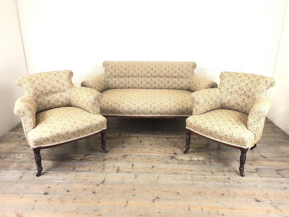 Victorian Three Piece Suite with Gold Floral Upholstery