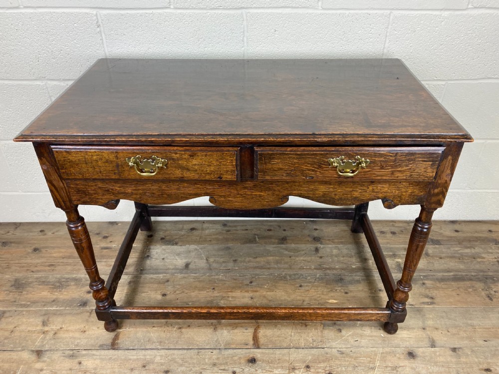 Antique Oak Two Drawer Side Table View II
