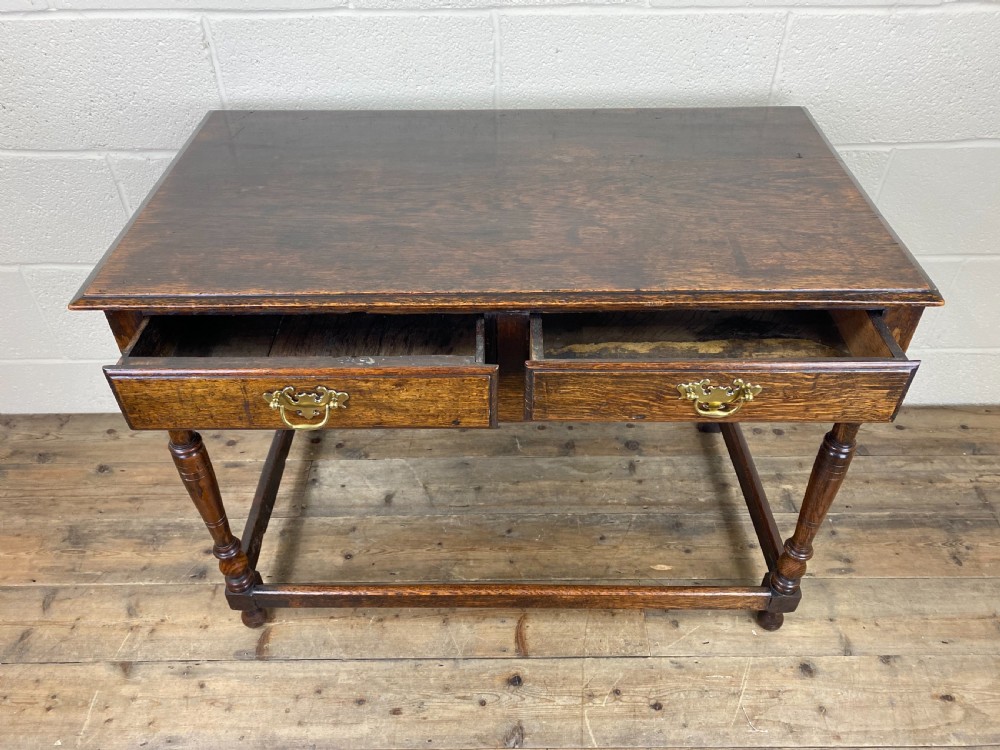 Antique Oak Two Drawer Side Table View V