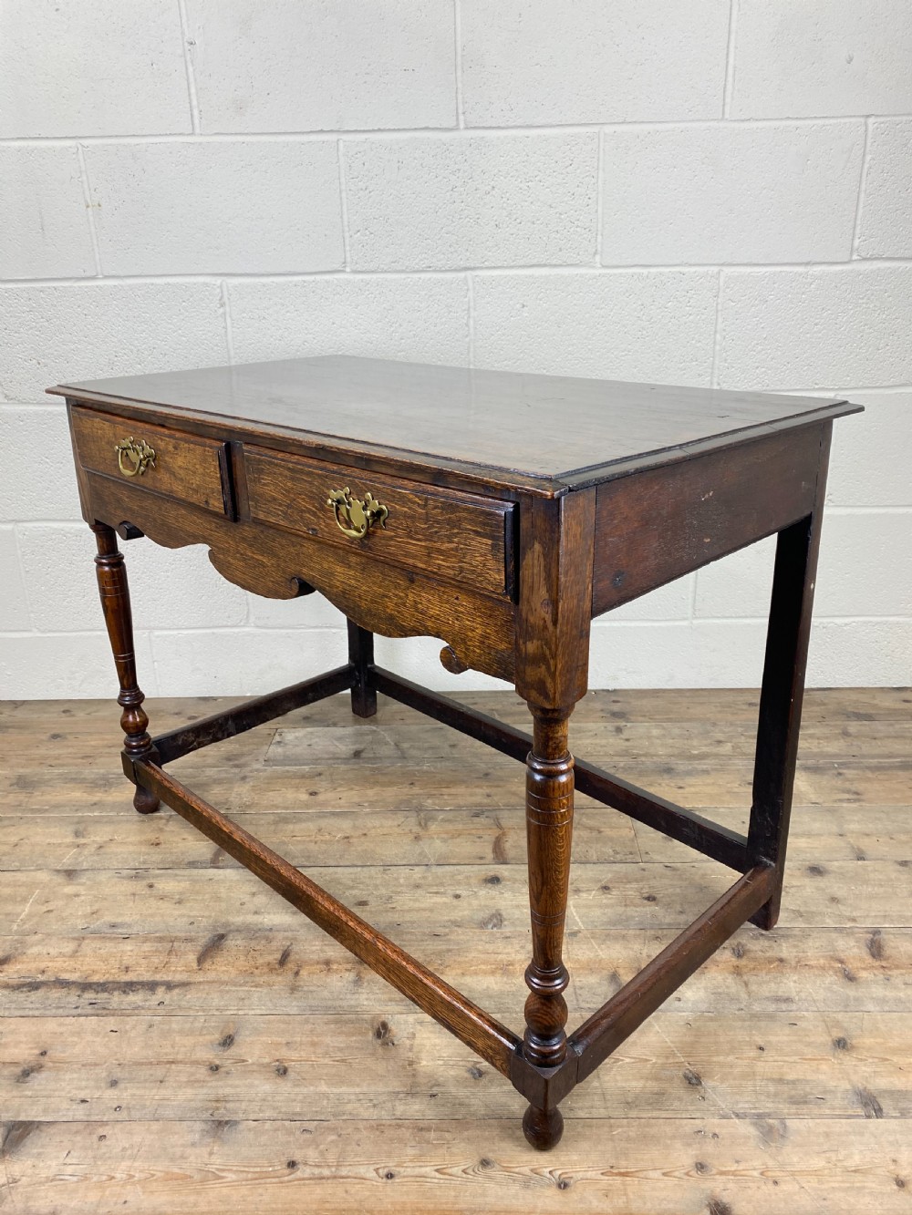 Antique Oak Two Drawer Side Table View X