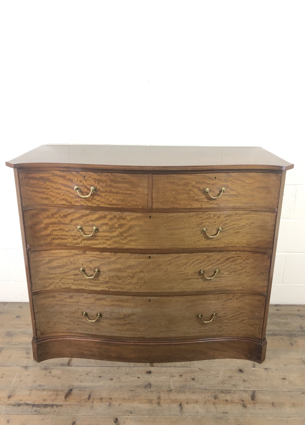 Edwardian Inlaid Mahogany Serpentine Chest of Drawers by Waring