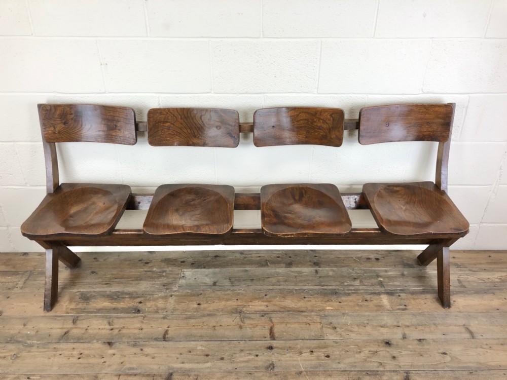 Antique Victorian Elm Four Seater Bench