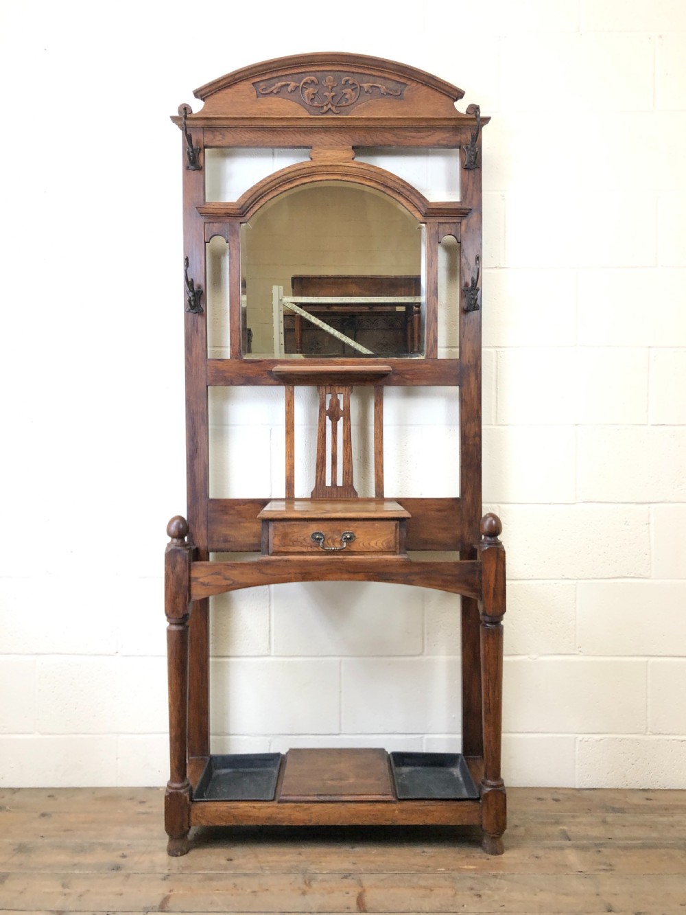 Antique Oak Hat and Coat Hall Stand 