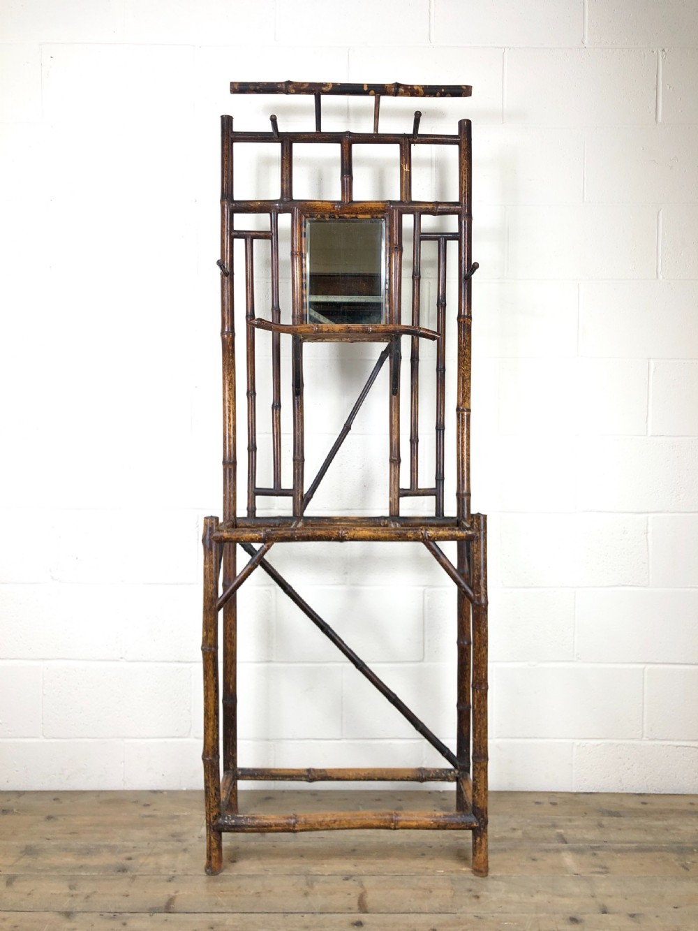 Victorian Antique Bamboo Mirrored Hall Stand