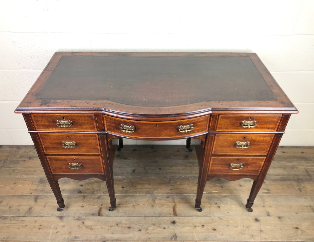 Edwardian Inlaid Mahogany Desk with Leather Top View II
