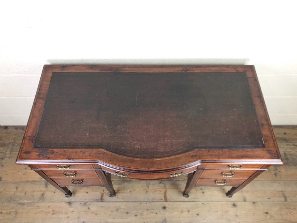 Edwardian Inlaid Mahogany Desk with Leather Top View III