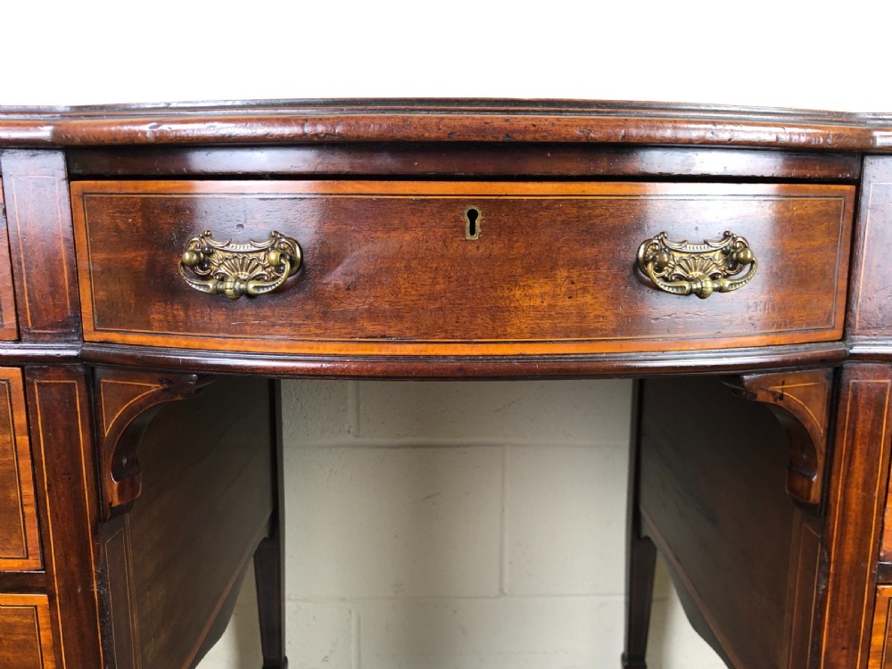 Edwardian Inlaid Mahogany Desk with Leather Top View VII