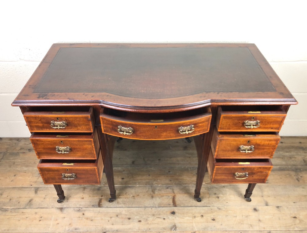 Edwardian Inlaid Mahogany Desk with Leather Top View VIII