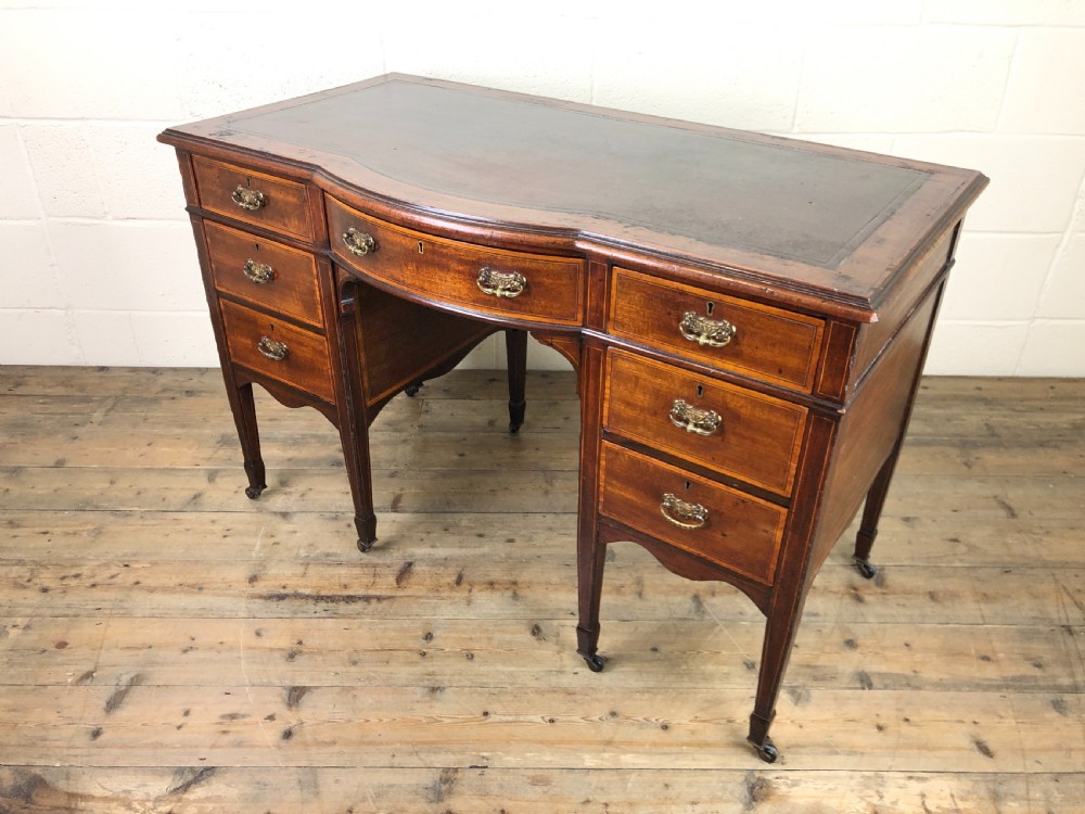 Edwardian Inlaid Mahogany Desk with Leather Top View X