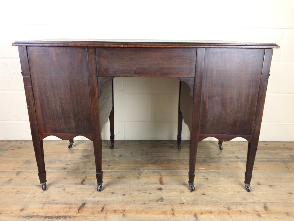 Edwardian Inlaid Mahogany Desk with Leather Top View XI