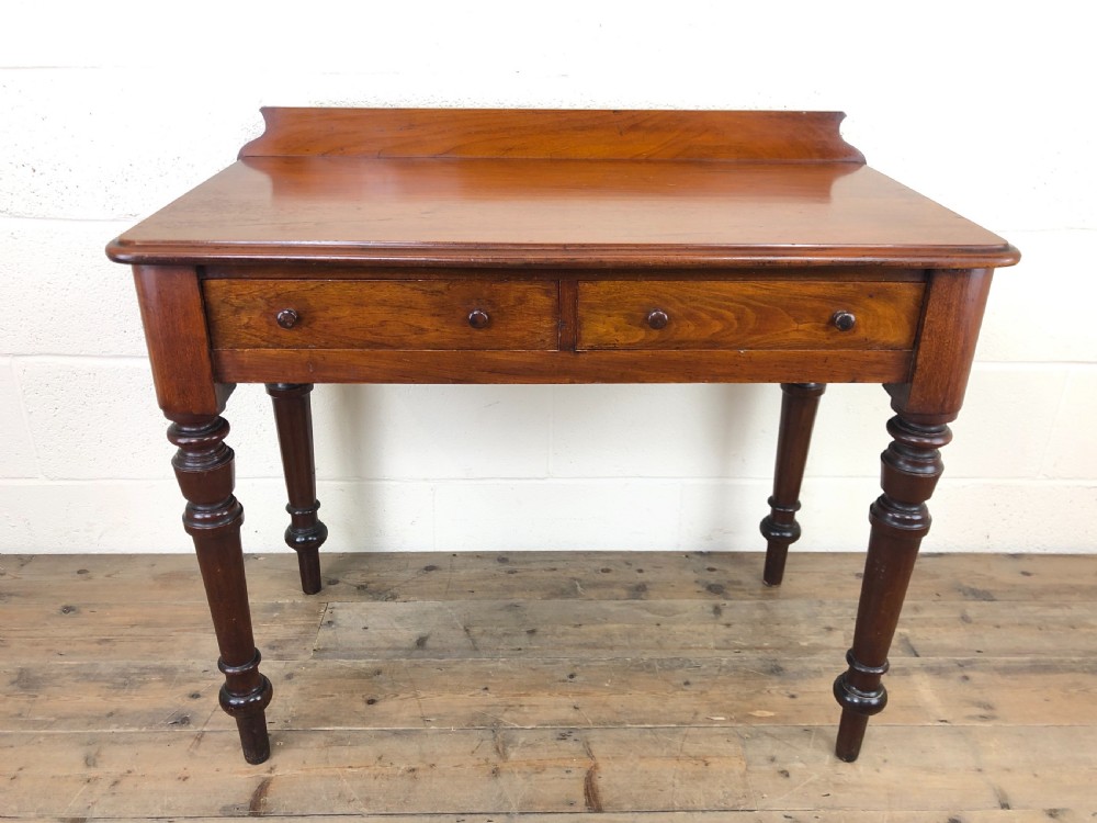 Antique Victorian Mahogany Two Drawer Side Table View II