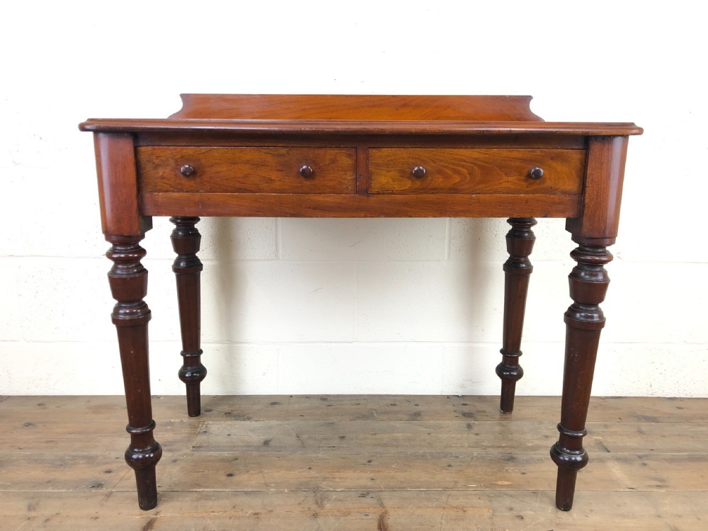 Antique Victorian Mahogany Two Drawer Side Table View III