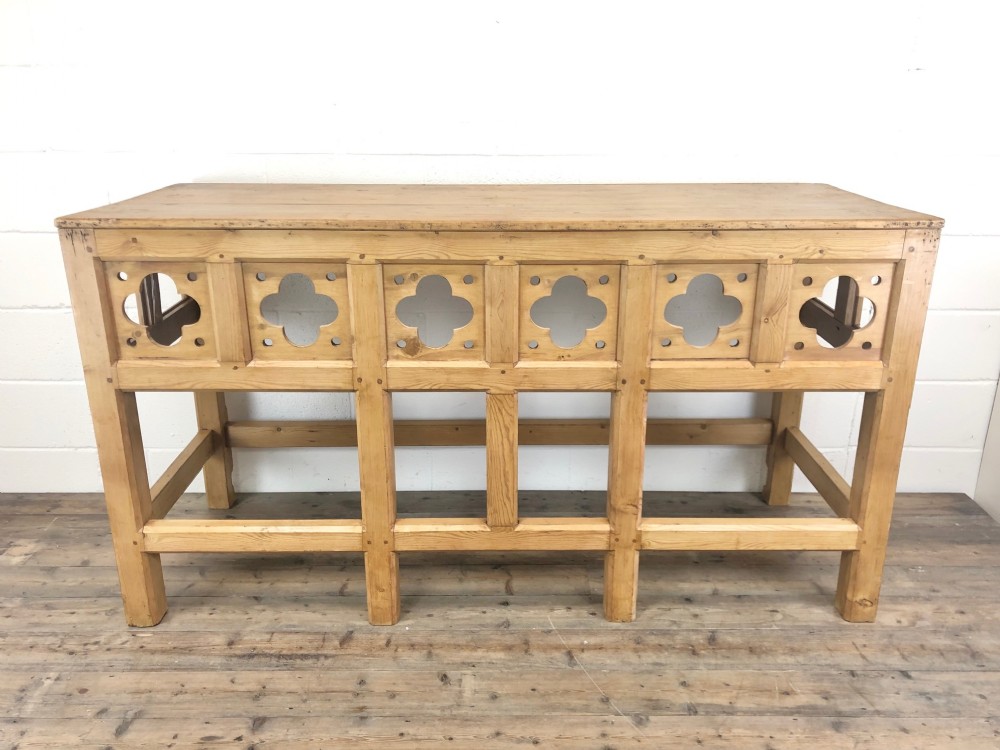Victorian Pine Church Altar Table in Gothic Design
