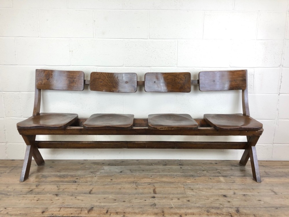 Antique Victorian Elm Four Seater Bench
