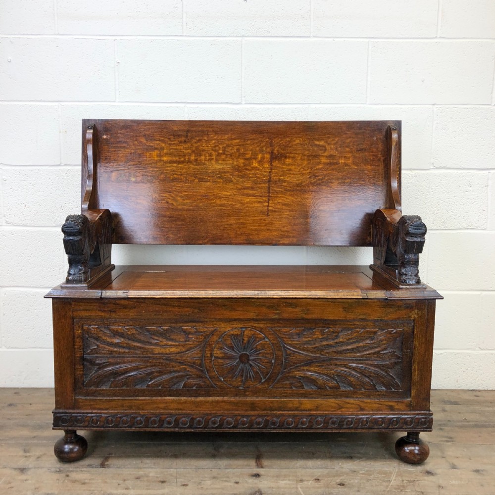 Antique Carved Oak Monk’s Bench