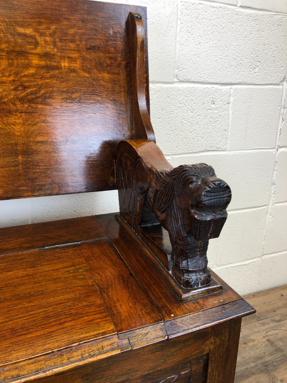 Antique Carved Oak Monk’s Bench View IV