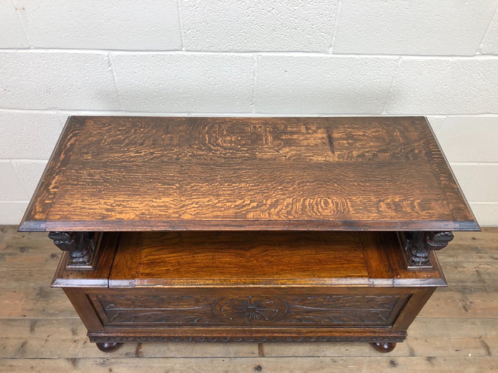 Antique Carved Oak Monk’s Bench View VII