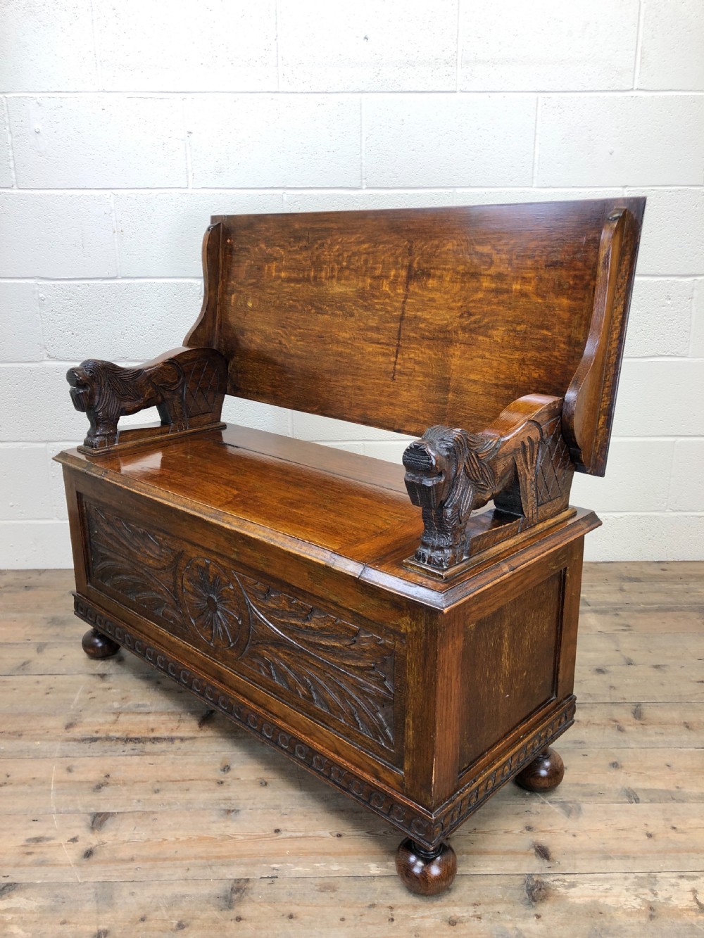 Antique Carved Oak Monk’s Bench View VIII