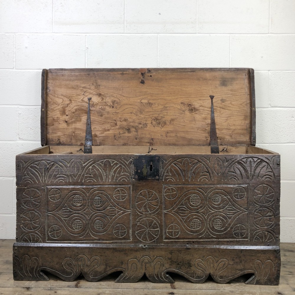 Antique Carved Oak Coffer or Blanket Box