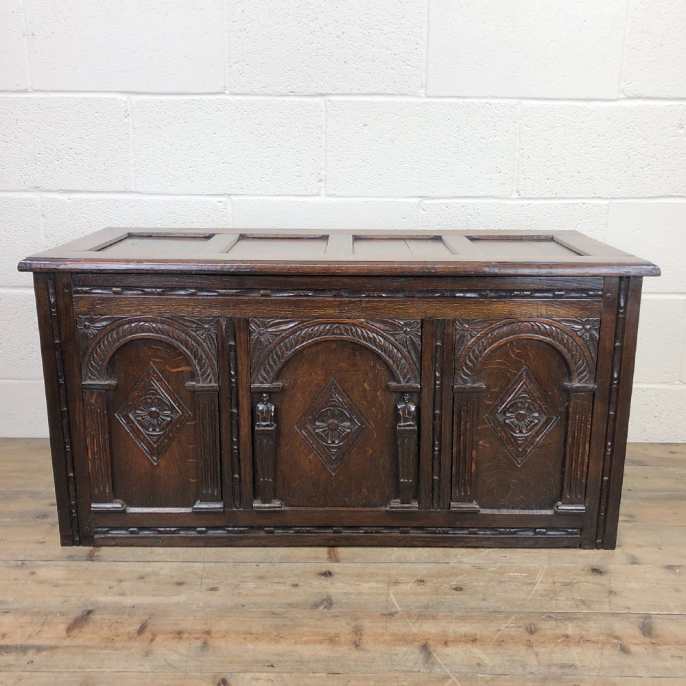 Antique Carved Oak Blanket Box