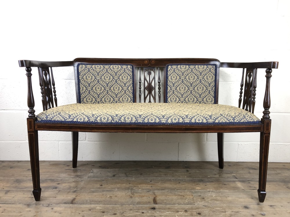 Antique Edwardian Mahogany Inlaid Parlour Sofa