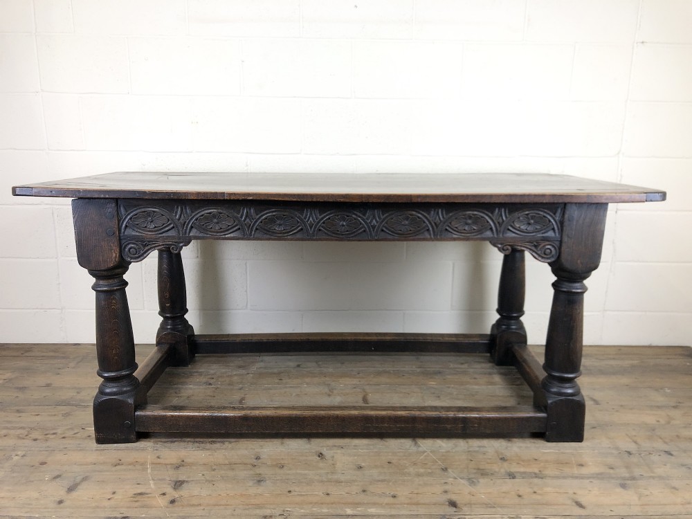 Antique Oak Refectory Table with Plank Top